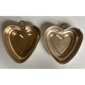 Heart Molds Mini Cake Baking Gelatin Aluminum Wall Decor 3.25" Lot Of 2 Vintage